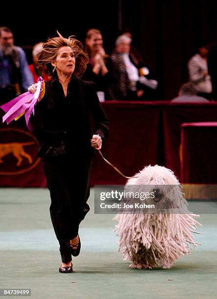 Television personality Meredith Vieira runs around the ring with a Komondor at the 133rd Annual Westminster Kennel Club Dog Show at Madison Square...