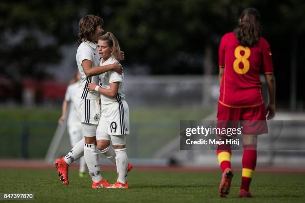 Vanessa Ziegler of Germany celebrates with Lena Oberdorf after scoring her team's second goal to make it 2-0 during U19 Women's Germany and U19...