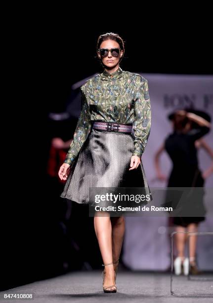 Model walks the runway at the Ion Fiz show during the Mercedes-Benz Fashion Week Madrid Spring/Summer 2018 at Ifema on September 15, 2017 in Madrid,...