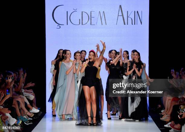 Maya Azucena, Cigdem Akin and models walk the runway at the Cigdem Akin show during Mercedes-Benz Istanbul Fashion Week September 2017 at Zorlu...