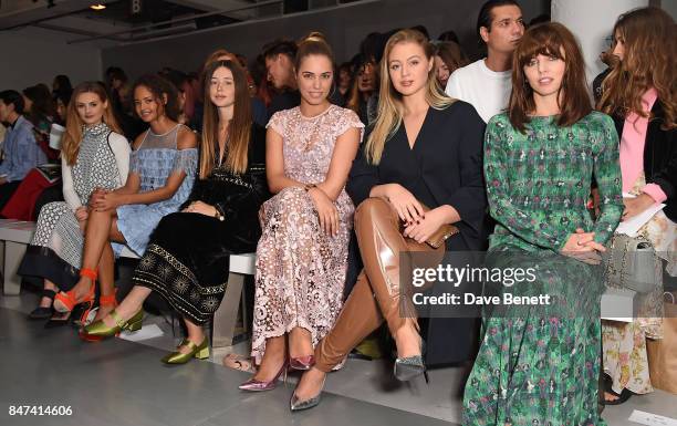 Niomi Smart, Malaika Firth, Flo Morrissey, Amber Le Bon, Iskra Lawrence and Ophelia Lovibond attend the Bora Aksu show during London Fashion Week...