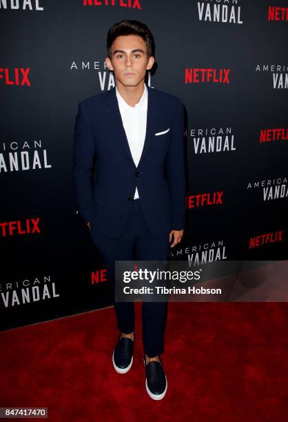 Tyler Alvarez attends the premiere of Netflix's 'American Vandal' at ArcLight Hollywood on September 14, 2017 in Hollywood, California.