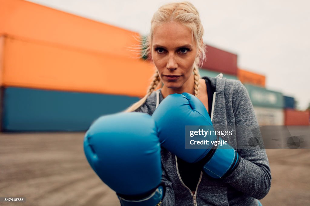 Woman shadow boxing