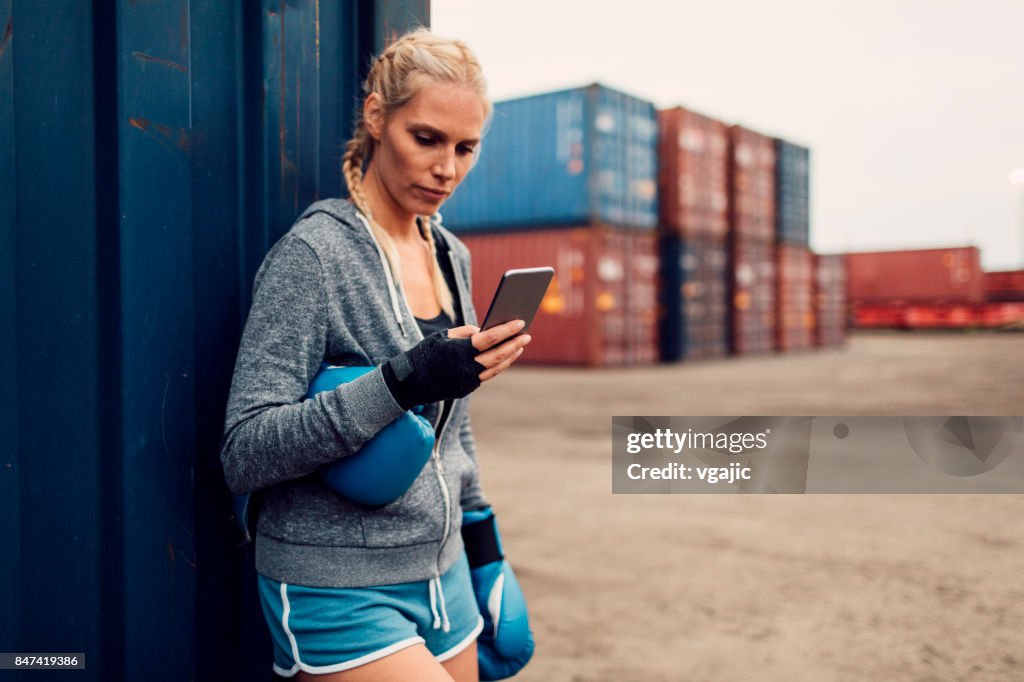 Woman on box training