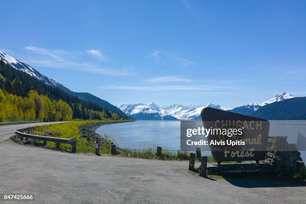 chugach national forest on cook inlet alaska - town sign stock pictures, royalty-free photos & images