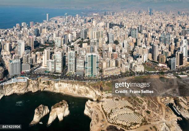 beirut from the air, lebanon - beirut stock-fotos und bilder