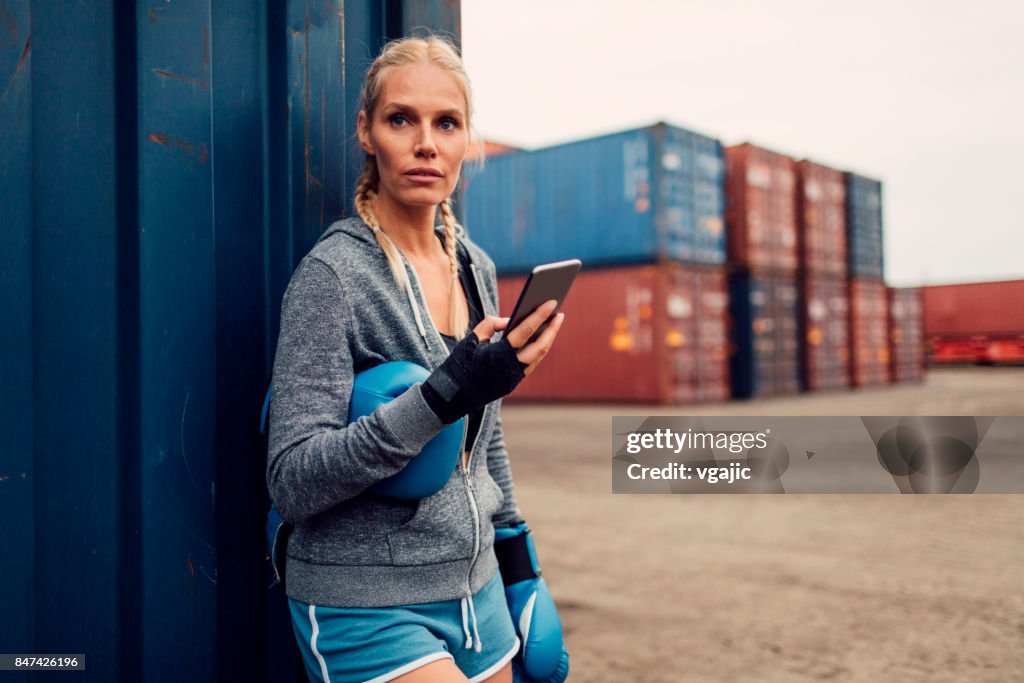 Woman on box training