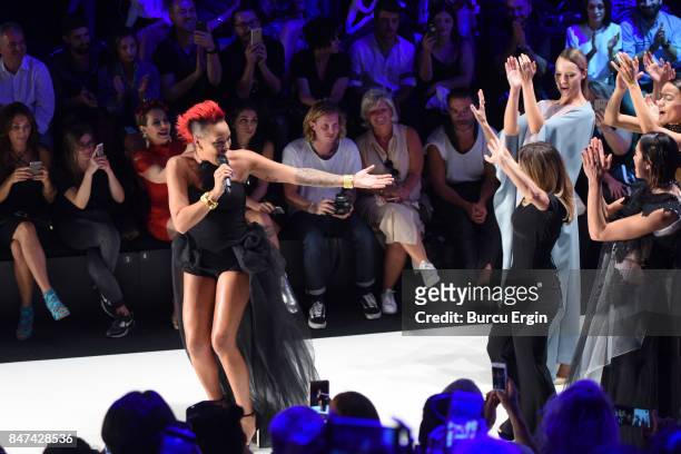 Maya Azucena performs on the runway at the Cigdem Akin show during Mercedes-Benz Istanbul Fashion Week September 2017 at Zorlu Center on September...