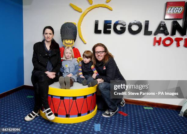 Tim Minchin with his wife Sarah and children Casper , aged two, and Violet , aged five, arriving at the LEGOLAND Windsor Resort Hotel launch.