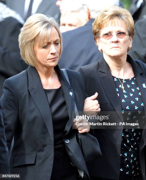 Kath Rathband , the widow of Pc David Rathband, attends his funeral at Stafford Crematorium. PRESS ASSOCIATION Photo. Picture date: Wednesday...