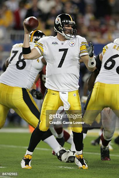 Pittsburgh Steelers quarterback Ben Roethlisberger in the pocket during a game against the Arizona Cardinals during Super Bowl XLIII on February 1,...