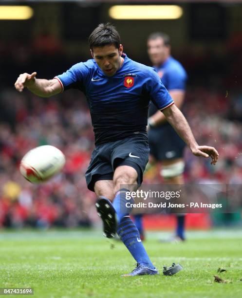 France's Dimitri Yachvili kick a penalty during the RBS 6 Nations match at the Millennium Stadium, Cardiff.