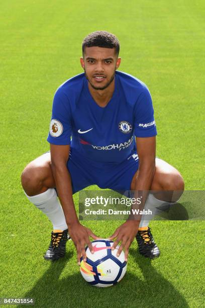 Jake Clarke-Salter of Chelsea during the Chelsea Squad Photocall at Chelsea Training Ground on September 15, 2017 in Cobham, England.