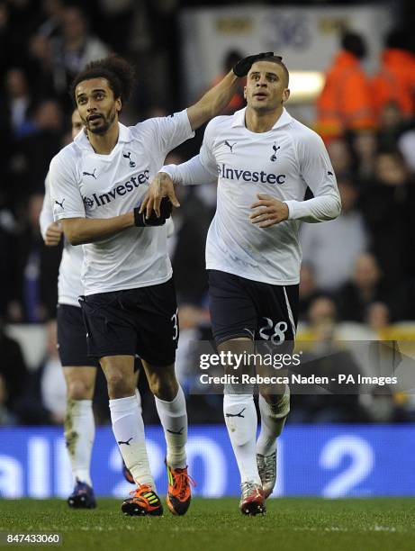 Tottenham Hotspur's Kyle Walker celebrates his goal with Benoit Assou-Ekotto