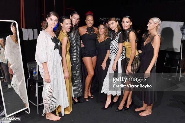 Maya Azucena, Cigdem Akin and models backstage ahead of the Cigdem Akin show during Mercedes-Benz Istanbul Fashion Week September 2017 at Zorlu...