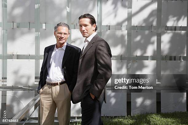 businessman standing together outdoors - two people portrait stock pictures, royalty-free photos & images