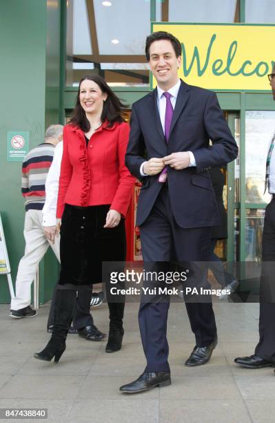 Labour leader Ed Miliband and Shadow Chief Secretary to the Treasury Rachel Reeves, during a visit to Morrisons supermarket in Camden, north London.