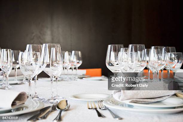 set table in restaurant - luxury table setting stock pictures, royalty-free photos & images