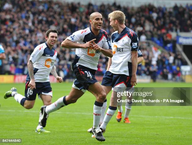 Bolton's Darren Pratley celebrates his goal during the Barclays Premier League match at the Reebok Stadium, Bolton.