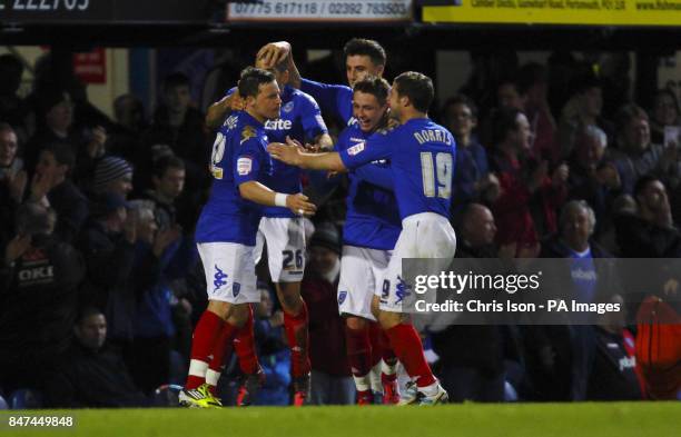 Portsmouth's Chris Maguire celebrates scoring during the npower Championship match at Fratton Park, Portsmouth.