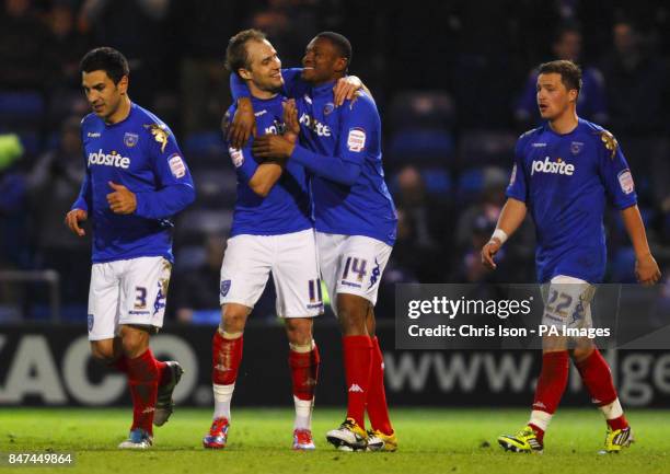 Portsmouth's Kelvin Etuhu celebrates his goal during the npower Championship match at Fratton Park, Portsmouth.