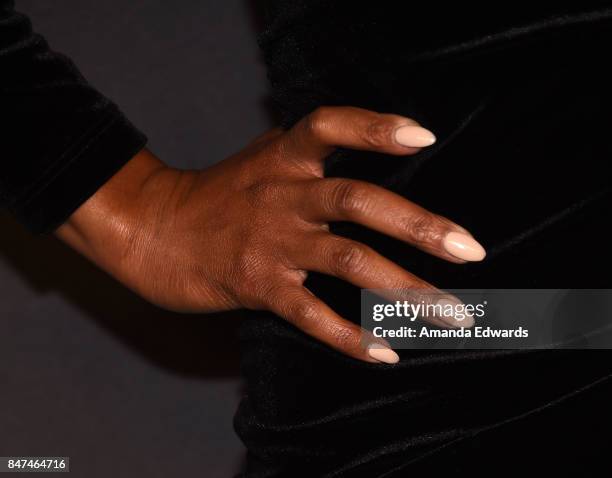 Actress Bresha Webb, manicure detail, arrives at the Audi Celebrates The 69th Emmys party at The Highlight Room at the Dream Hollywood on September...