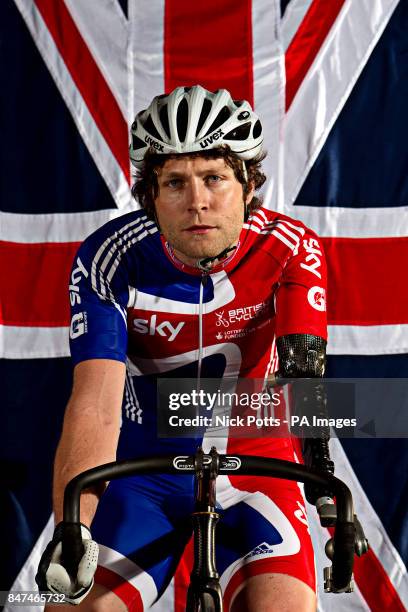 Jon-Allan Butterworth poses for a picture during a photocall at the Newport Velodrome, Newport.