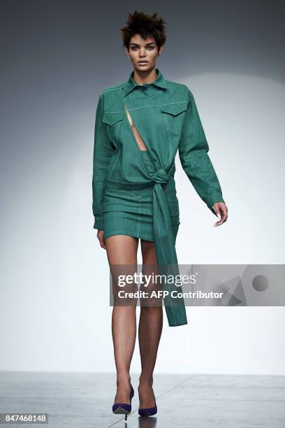 Model presents a creation by Polish born designer Marta Jakubowski during a catwalk show for her Spring/Summer 2018 collection on the first day of...