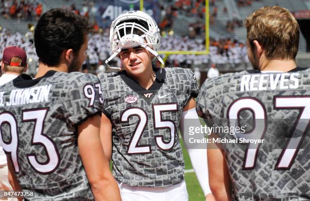 Long snapper Colton Taylor of the Virginia Tech Hokies prior to the game against the Delaware Fightin Blue Hens at Lane Stadium on September 9, 2017...
