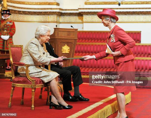 Queen Elizabeth II accompanied by the Duke of Edinburgh receives a copy of the loyal address from the Royal County of Berkshire Hon Mrs Bayliss,...