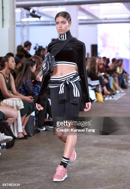 Mimi Elashiry walks the runway during the Streets of EQT Fashion Show at The Old Truman Brewery on September 15, 2017 in London, England. Hailey...