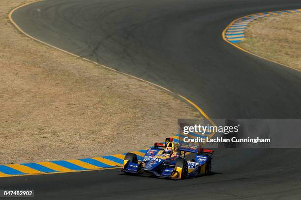 Alexander Rossi of the United States driver of the NAPA Auto Parts/Curb Honda drives in practice on day 1 of the GoPro Grand Prix of Sonoma at Sonoma...