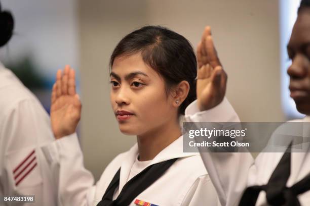 Rona Cortez, who was born in the Philippines and is currently serving in the U.S. Navy, takes the Oath of Allegiance to become a U.S. Citizen...