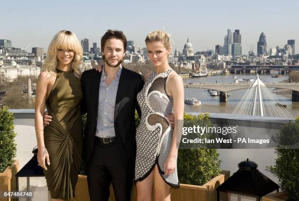 Rihanna, Taylor Kitsch and Brooklyn Decker are seen at a photocall for new film Battleship at the Corinthia Hotel in London.