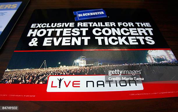 Live Nation sign is seen inside a Blockbuster store February 11, 2009 in New York City. Music corporations Live Nation and Ticketmaster Entertainment...