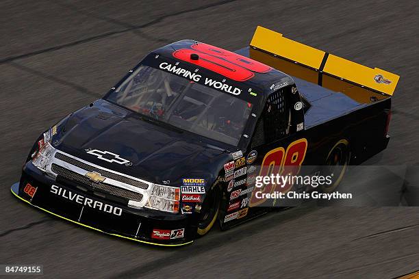 Butch Miller, driver of the ASI Limited Chevrolet, drives during practice for the NASCAR Camping World Truck Series NextEra Energy Resources 250 at...