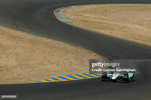 Zachary Claman DeMelo of Canada driver of the Playsafe Honda drives on day 1 of the GoPro Grand Prix of Sonoma at Sonoma Raceway on September 15,...