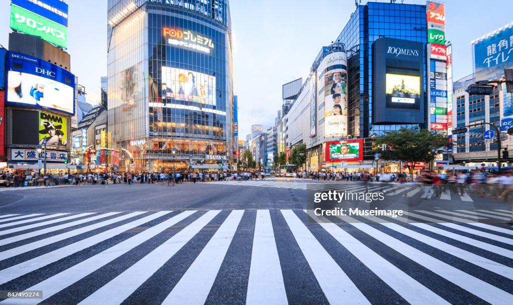 Pedestrians are preparing to cross the Shibuya crossing