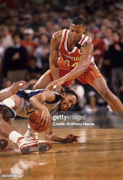 Big East Tournament: Georgetown Charles Smith in action vs Syracuse Derrick Coleman . New York, NY 3/12/1989 CREDIT: Anthony Neste