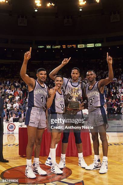 Big East Tournament: Georgetown victorious after win vs Syracuse. New York, NY 3/12/1989 CREDIT: Anthony Neste