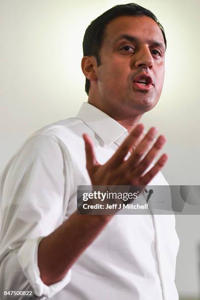 Anas Sarwar speaks on stage at the launch of his campaign to be Scottish Labour Leader at the Gorbals Parish Church on September 15, 2017 in Glasgow,...