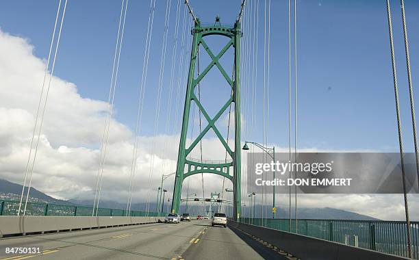 The Lions Gate Bridge February 11, 2009 in Vancouver, British Columbia. Most Olympic spectators will cross the bridge to get from Vancouver to...