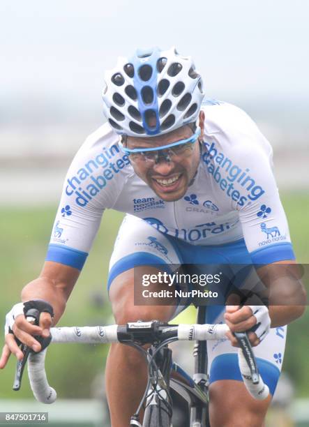 Christopher Williams from Team Novo Nordisk during the fourth stage of the 2017 Tour of China 1, the 3.3 km Chenghu Jintang individual time trial. On...