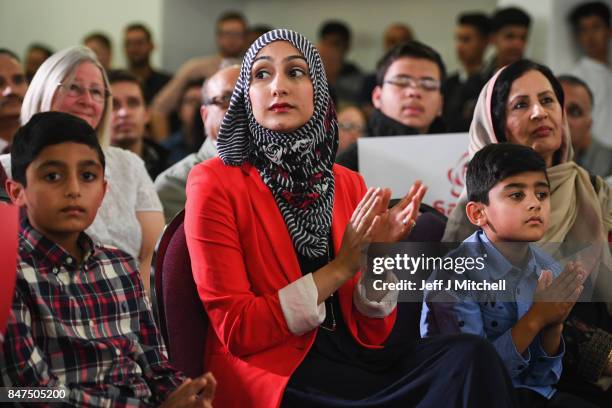 Anas Sarwar's wife Furheen and their children attend the launch of his campaign to be Scottish Labour leader at the Gorbals Parish Church on...