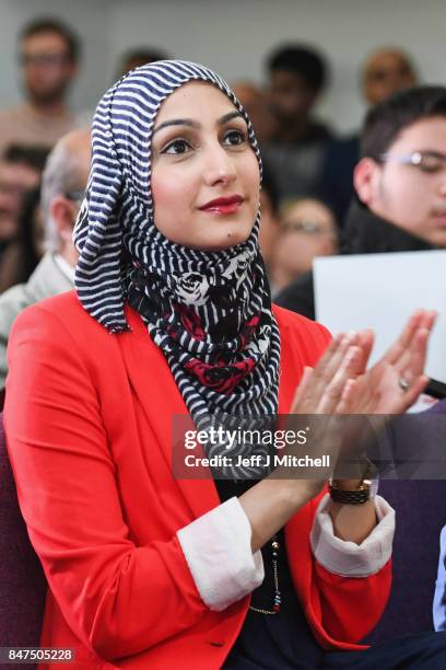 Anas Sarwar's wife Furheen attends the launch of his campaign to be Scottish Labour leader at the Gorbals Parish Church on September 15, 2017 in...