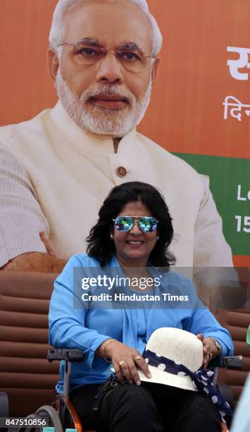 Indian athlete Deepa Malik during the launch of ‘Swachhta Hi Seva’ a nation-wide sanitation campaign, at B-Block Inner Circle, Connaught Place on...