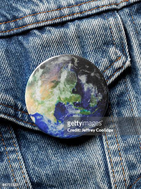 world button on jacket - denim jacket badges stock pictures, royalty-free photos & images