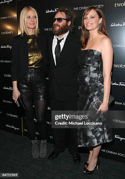 Actors Gwyneth Paltrow, Joaquin Phoenix and Vinessa Shaw attend the Cinema Society and Salvatore Ferragamo screening of "Two Lovers" at the Landmark...