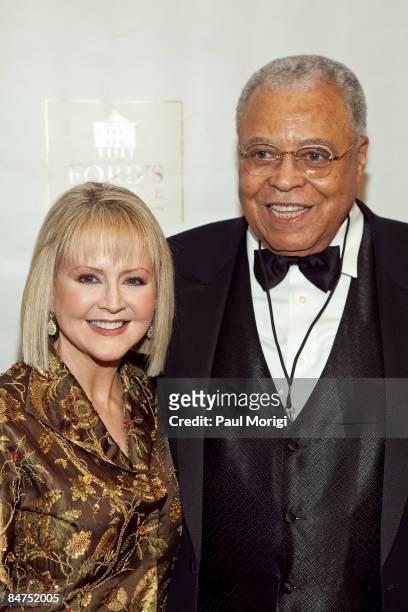 Actor James Earl Jones and wife Cecilia Hart arrive at the reopening celebration at Ford's Theatre on February 11, 2009 in Washington, DC.