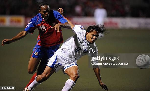 Junior Diaz of Costa Rica and Emil Martinez of Honduras fight for the ball on February 11 during their World Cup South Africa 2010 qualifier match at...